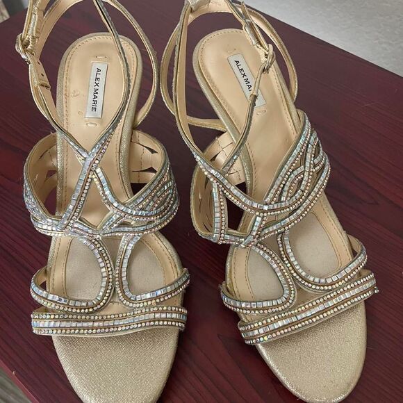 Alex Marie Gold Silver Beaded Crystal Jewels Ankle Strap Kitten Heels Sz 7.5 - Picture 5 of 8